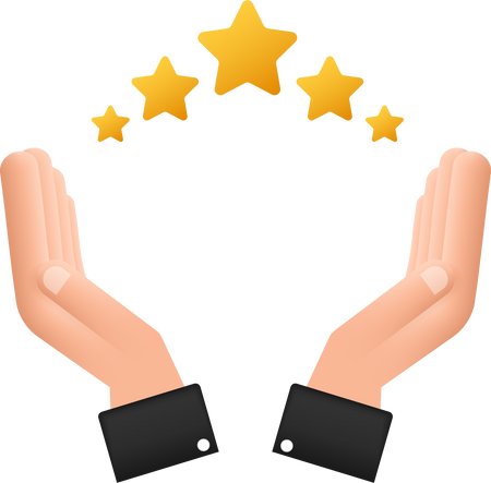 Five golden rating star in hands on white background. Vector