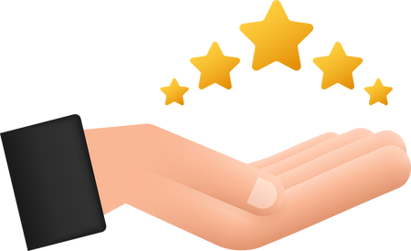 Five golden rating star in hands on white background. Vector